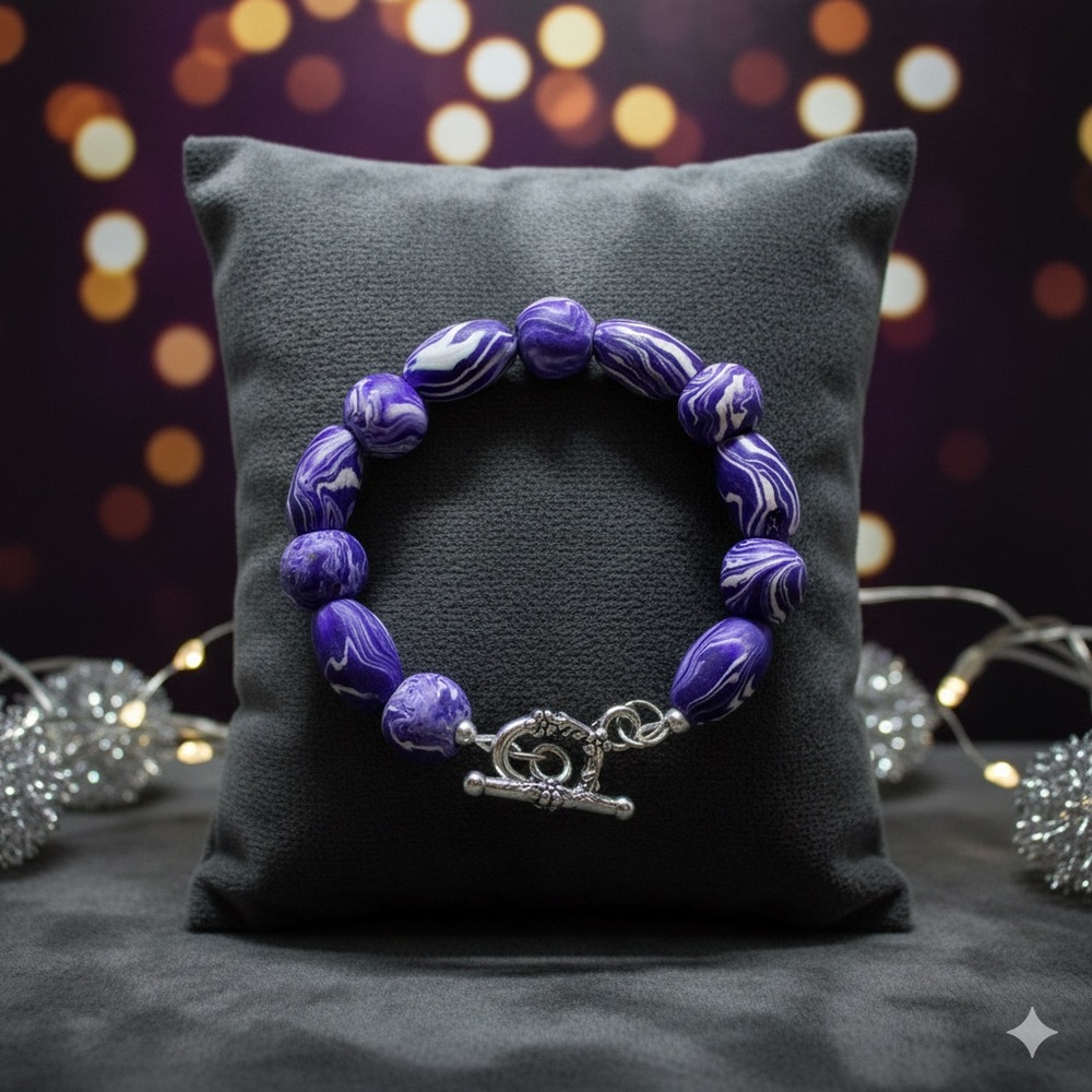 Unique Handmade Polymer Clay Bead Bracelet - Picture 11 of 14